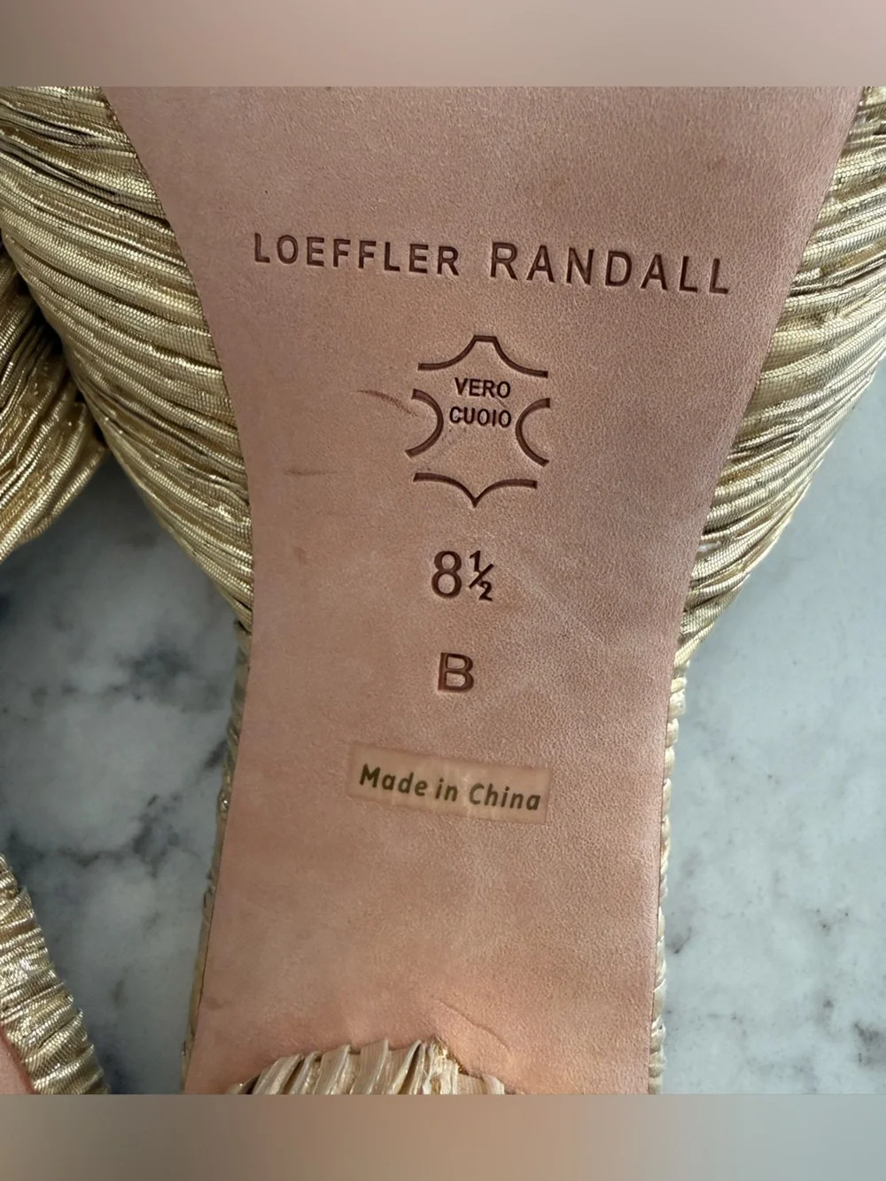 Loeffler Randall Emilia Gold Pleated Bow Heel Sz 8.5